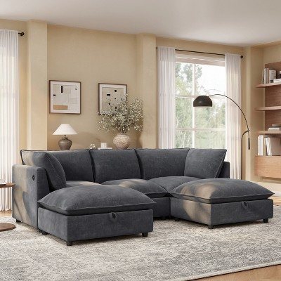 GDFStudio Carson Modern Chenille Modular Sectional Sofa U-Shaped Cloud Couch with Storage Ottoman and Charging Ports, Gray | Target