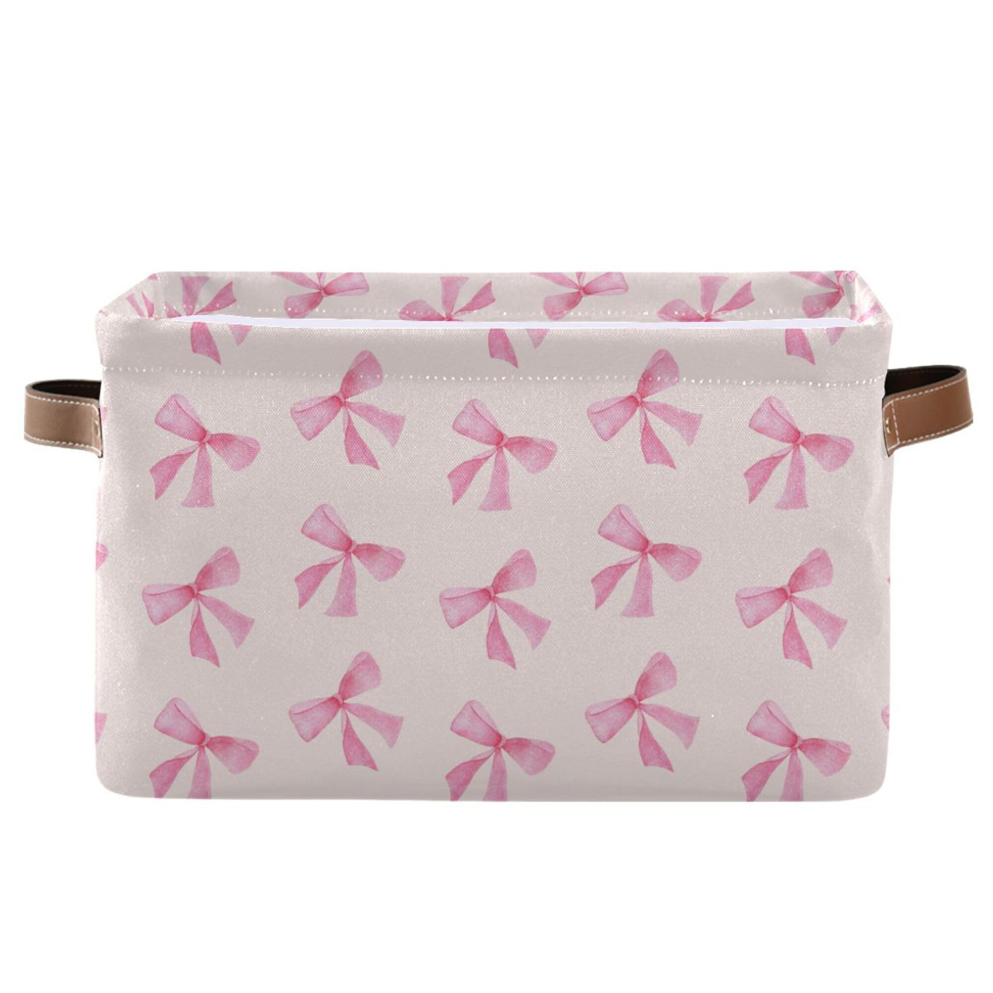 xigua Bow Storage Basket Collapsible Toy Storage Bins Waterproof Canvas Storage Basket with Leather Handles for Home Closets Offices,Bedrooms,Toy and Gift Baskets,1PCS | Amazon (US)