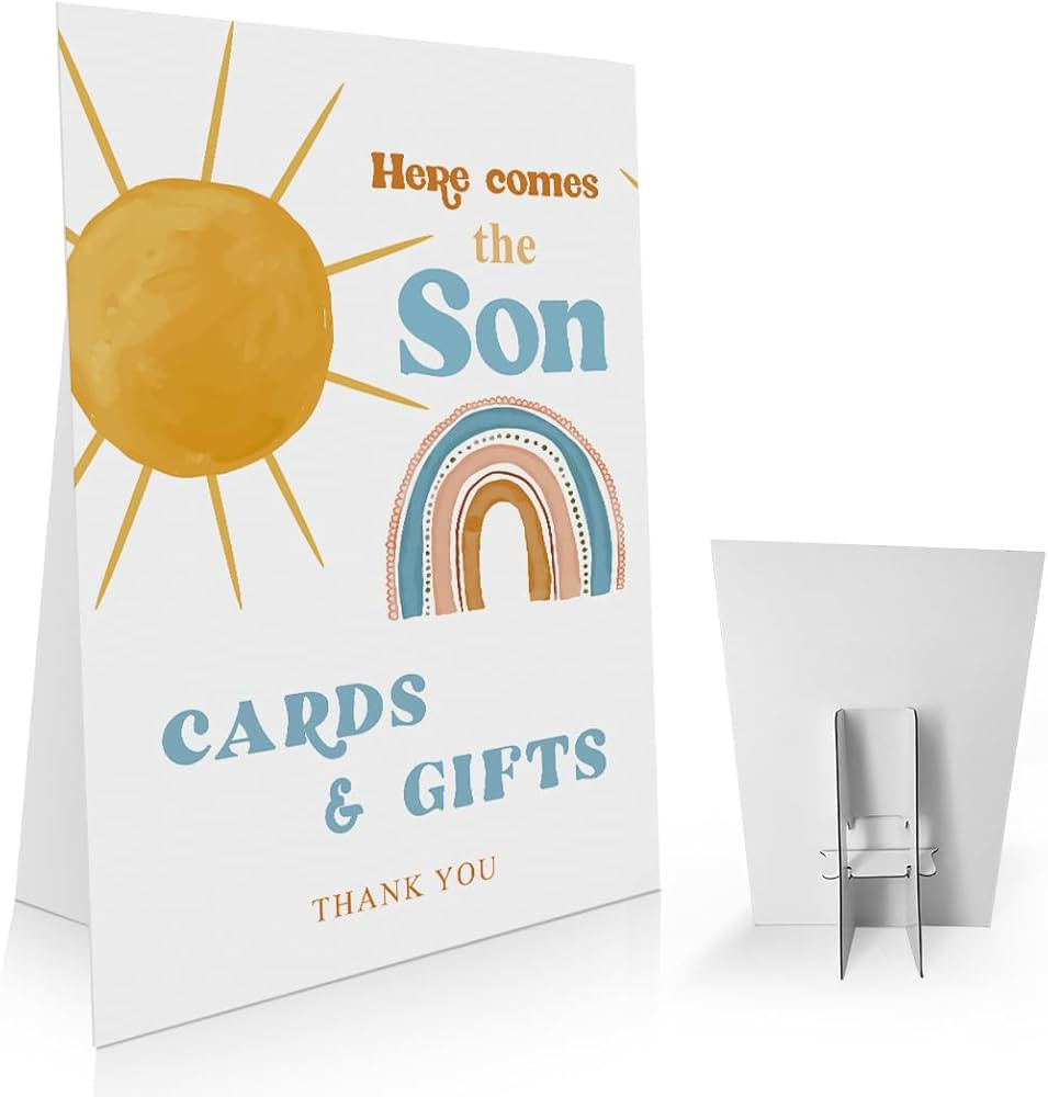 Here Comes the Son Baby Shower Sign 8 x 11 Inch, Cards and Gifts Sign, Sunshine Baby Shower Sign ... | Amazon (US)