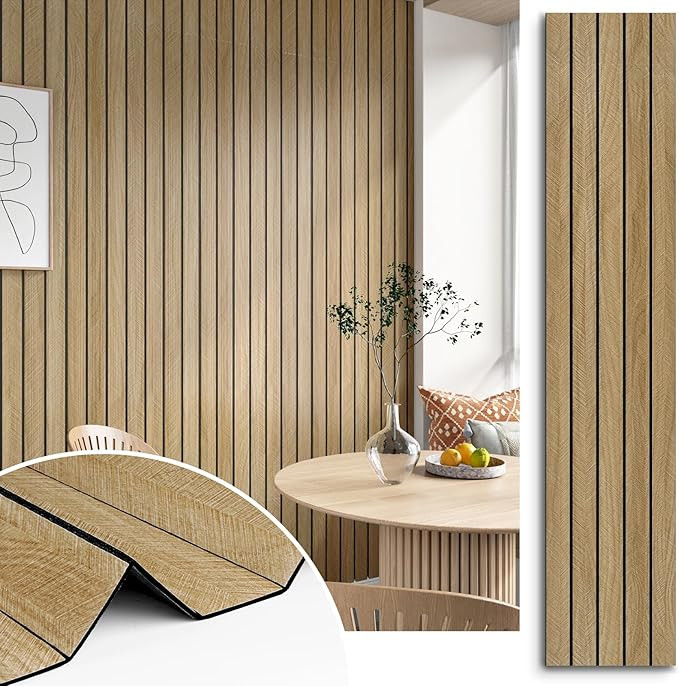 3D Brown Wood Wall Panels 197"x11.8" Acoustic Slat Wall Paneling Peel and Stick Wood Panels Self ... | Amazon (US)