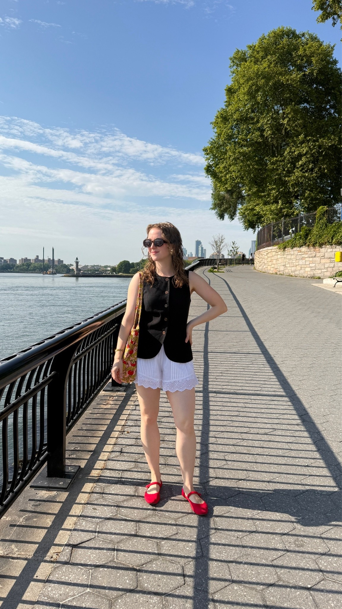 NYC outfit of the day. On sale linen vest, elastic waist cotton shorts. Washable flats. 0/xs vest. Small shorts. 7 flats (size up 1/2)

#LTKSaleAlert #LTKTravel