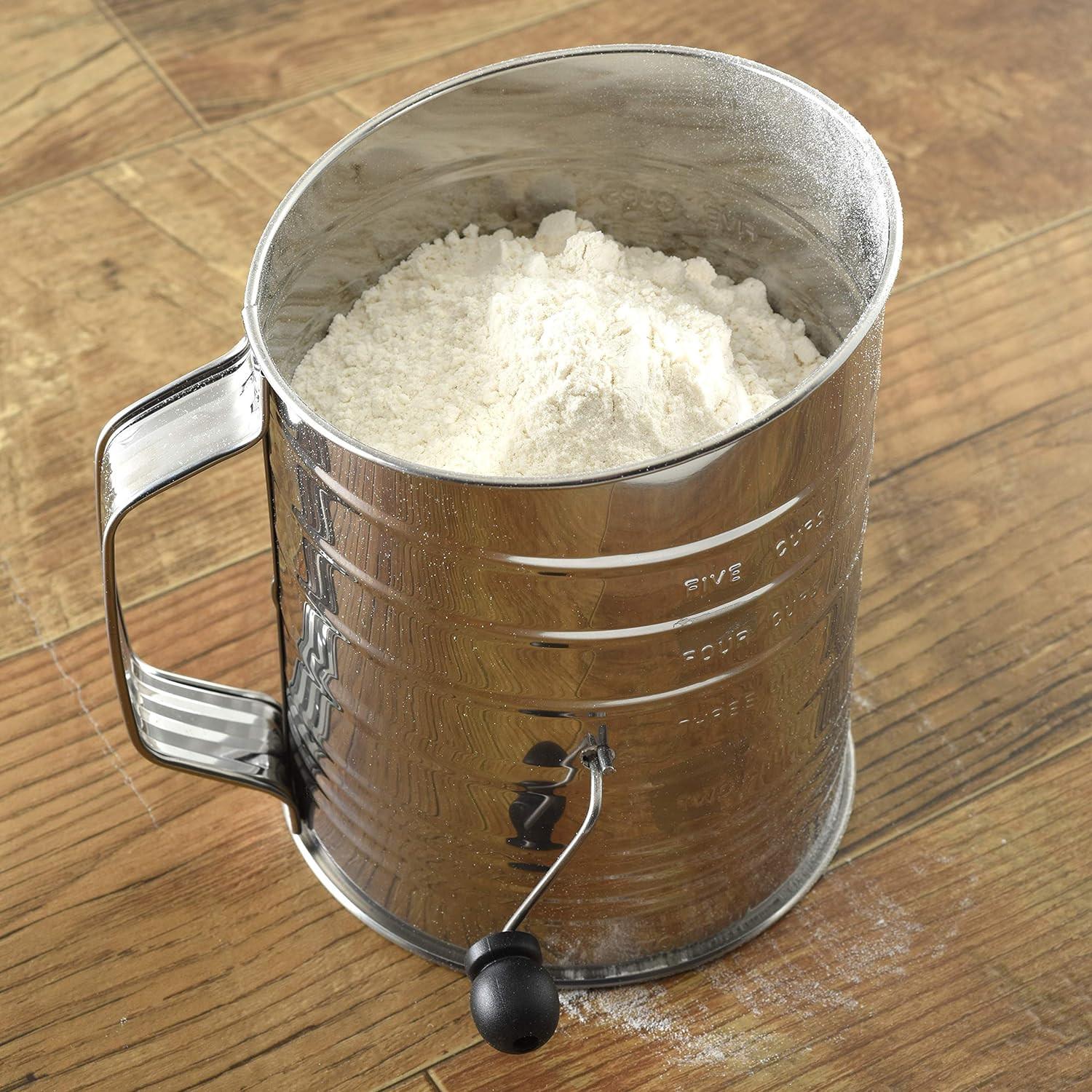 Norpro 3-Cup Stainless Steel Rotary Hand Crank Flour Sifter with 2 Wire Agitator | Amazon (US)