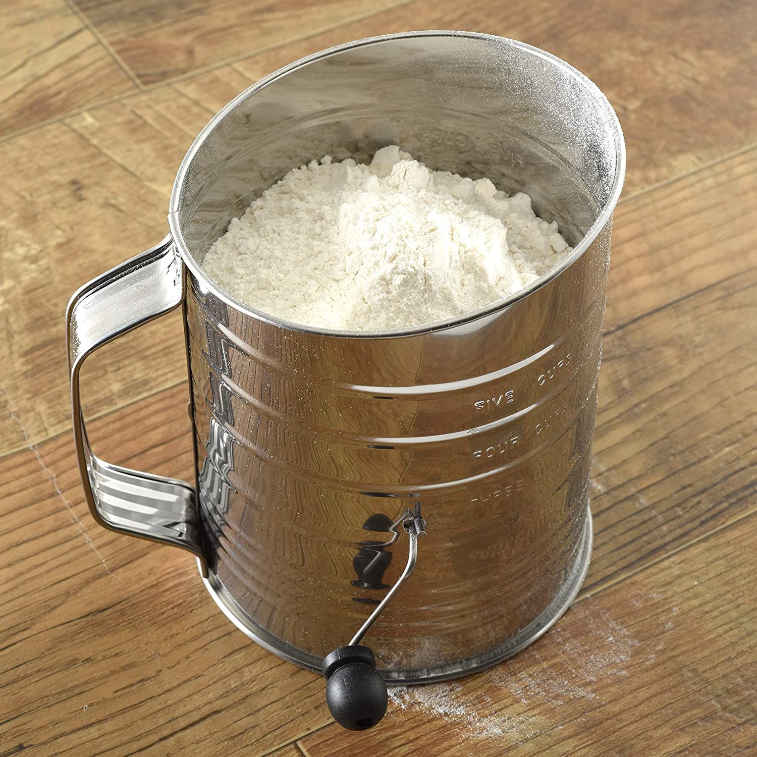 Norpro 3-Cup Stainless Steel Rotary Hand Crank Flour Sifter with 2 Wire Agitator | Amazon (US)
