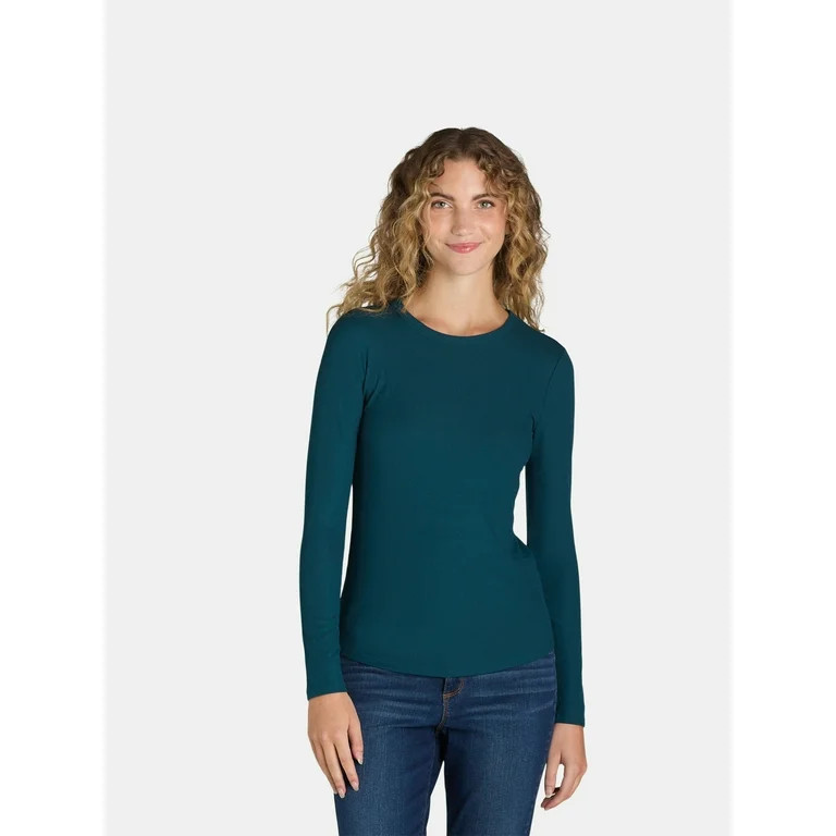 No Boundaries Ribbed Crewneck Tee with Long Sleeves, 1 or 2-Pack, Women's | Walmart (US)