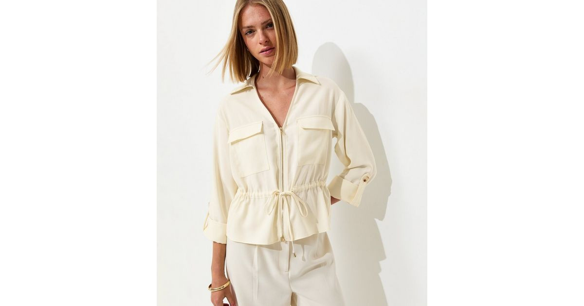 Women's Cream Utility Pocket Zip Up Drawstring Jacket New Look | New Look (UK)