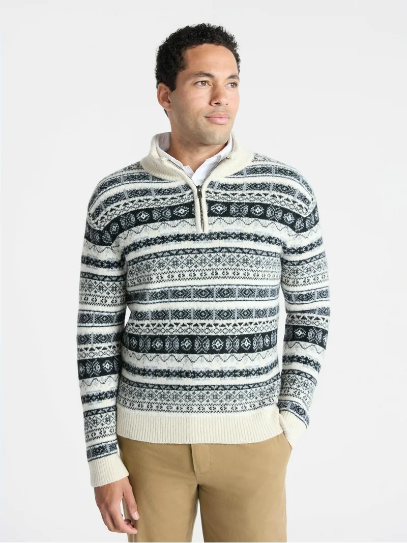 George Men's and Big Men's Fair Isle Quarter Zip Sweater with Long Sleeves, Midweight, Sizes XS-3... | Walmart (US)