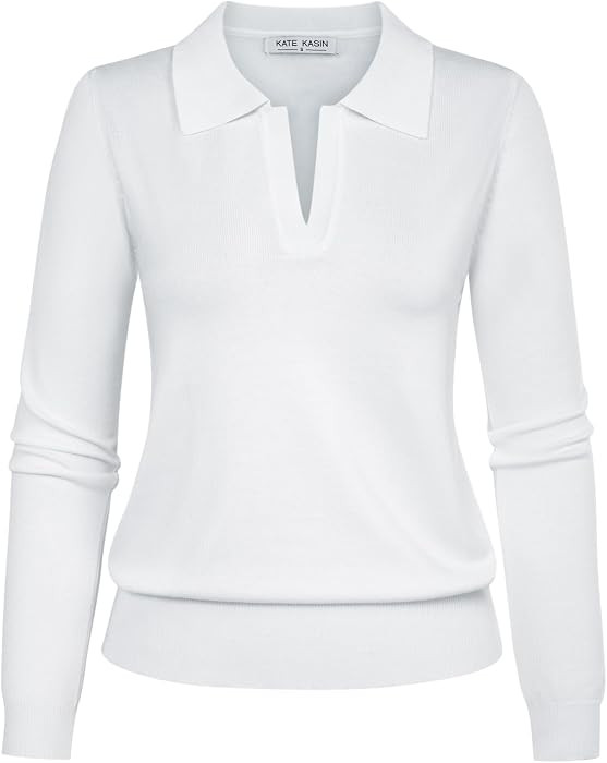 Women's Long Sleeve Classic V Neck Casual Fall Winter Polo Sweater Tops | Amazon (US)