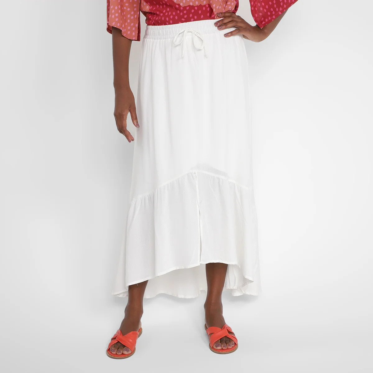 Saia Mercatto Midi Lisa Babado - Off White | Zattini (BR)
