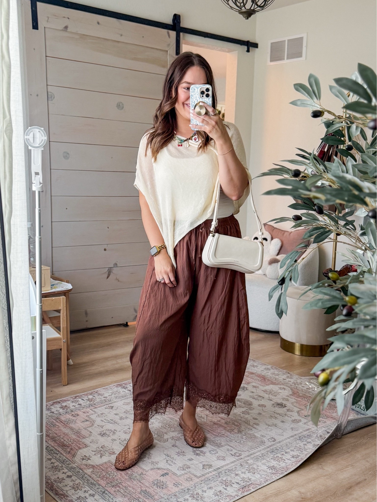 The cutest date night top for a warmer fall evening // size large in top and pants - loveeee adding these shawls for an elevated look

#LTKmomlife #LTKgrwm #LTKMidsize