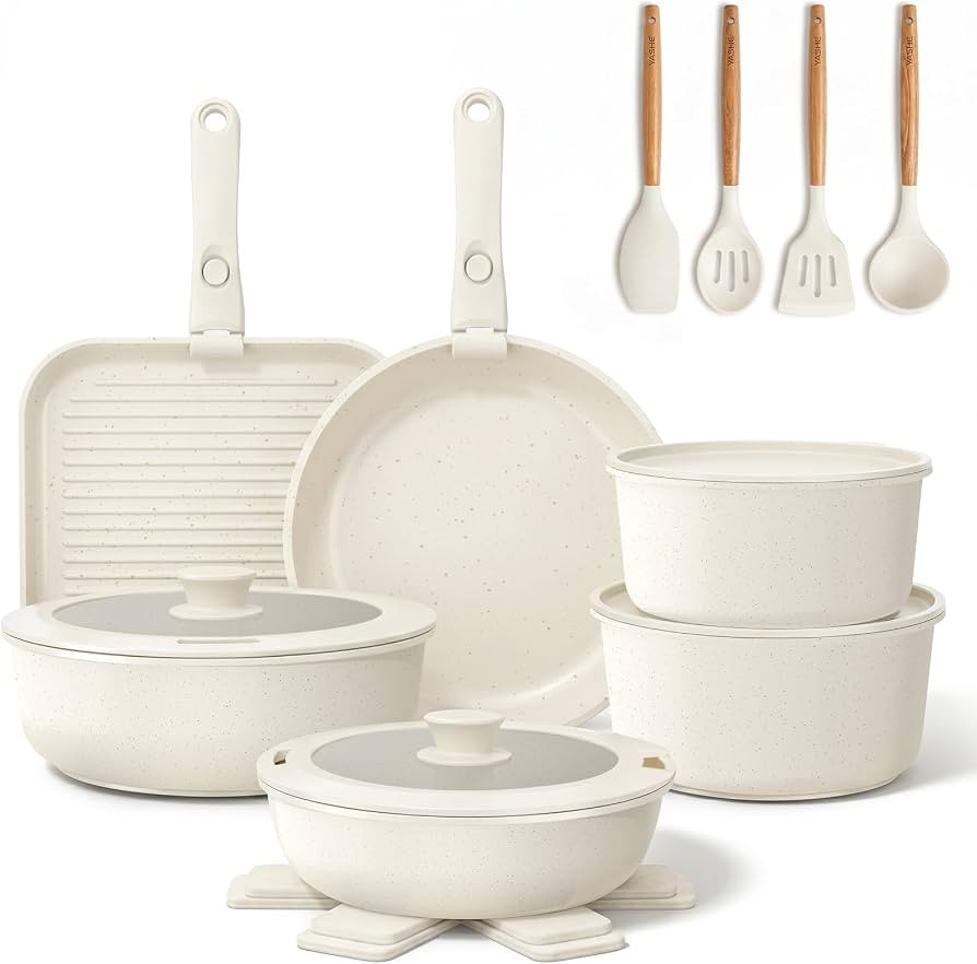 YASHE 21Pcs Nonstick Pots and Pans Set with Detachable Handles, Oven Safe | Amazon (US)
