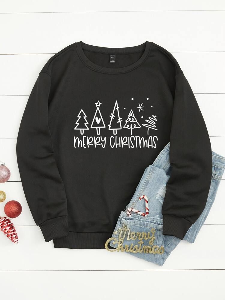 Plus Christmas Print Thermal Lined Sweatshirt | SHEIN