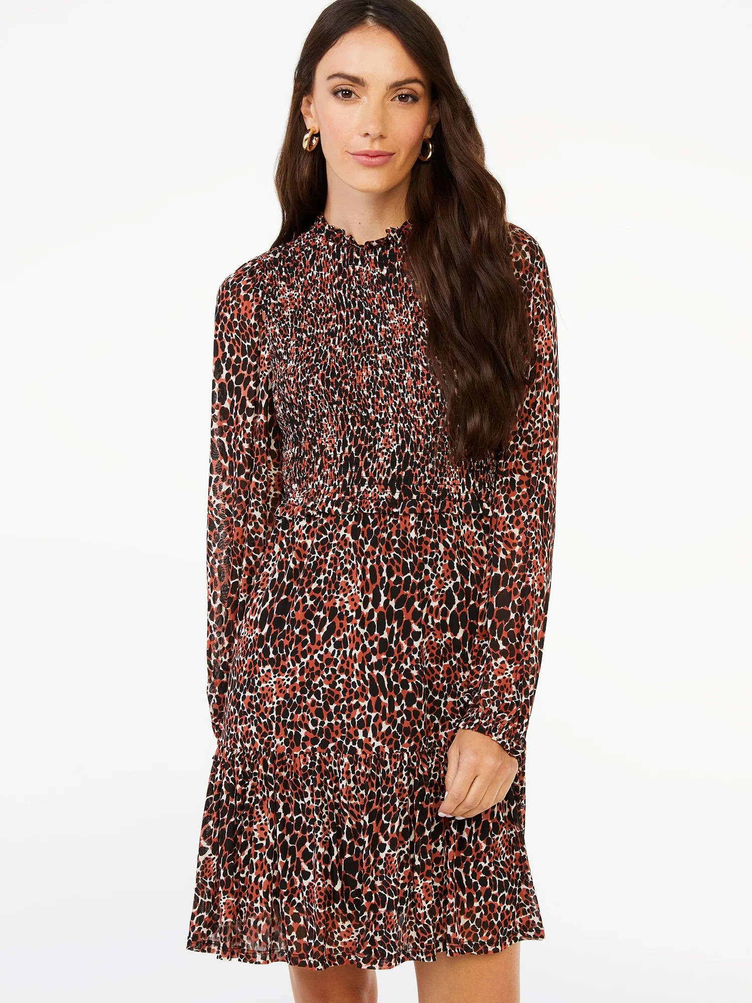Scoop Women's Smocked Midi Dress with Long Sleeves | Walmart (US)