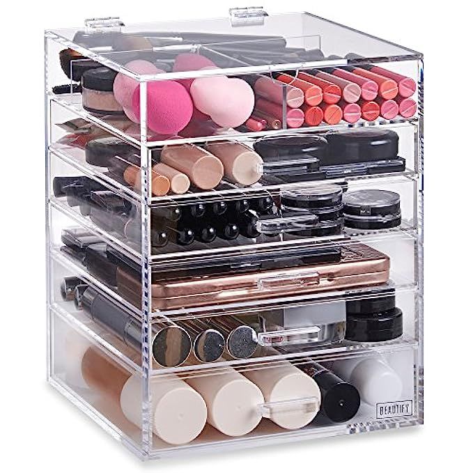 Beautify Large 6 Tier Clear Acrylic Cosmetic Makeup Cube Organizer with 5 Drawers,Upper Compartment  | Amazon (US)