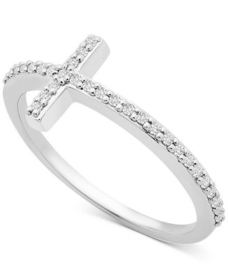 Wrapped™ Diamond East-West Cross Ring (1/8 ct. t.w.) in 14k White or Yellow Gold, Created for M... | Macy's