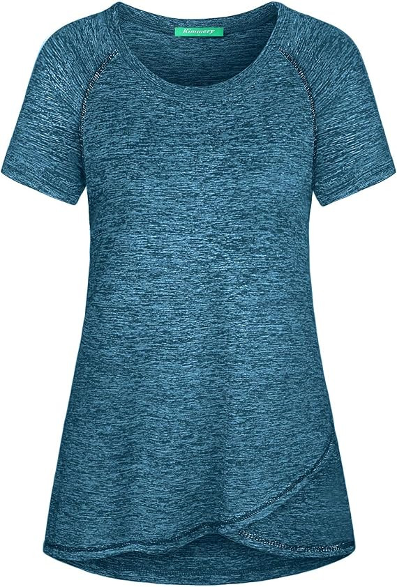 Kimmery Woman Raglan Sleeve Round Neck Irregular Hem Yoga Workout Shirt Sizes M-3XL | Amazon (US)