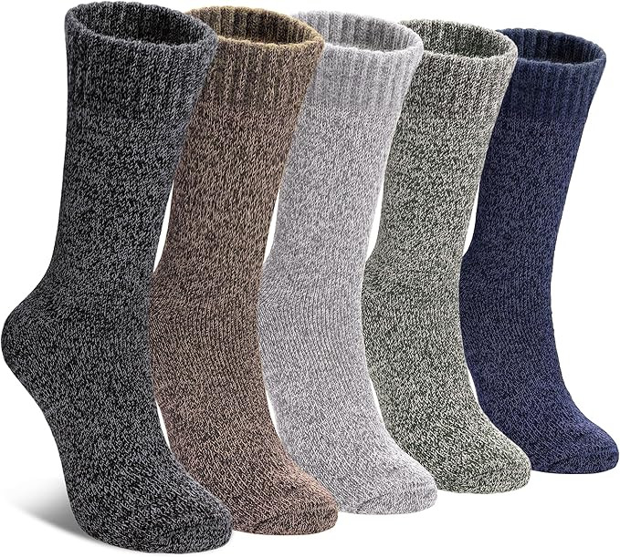 LINEMIN Wool Socks for Women Winter Warm Hiking Thick Warm Cozy Boot Crew Gift Socks 5 Pairs | Amazon (US)