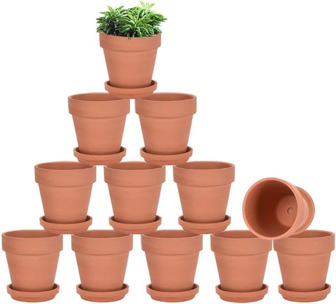 Terracotta Pots with Saucer - 12 Pack 3 Inch Clay Pot Ceramic Pottery Planter Cactus Flower Pots ... | Amazon (US)