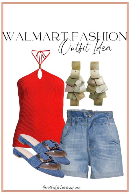 Absolutely love this new Walmart fashion red halter top! Immediately knew I wanted to pair it with some denim. This look would be perfect for July 4! I will be featuring it in Walmart new arrivals this weekend. 🙂 

Walmart Fashion. Walmart Finds. LTK under 50. July 4th.