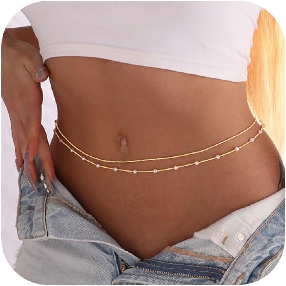Rotnso 14K Gold Plated Body Chains | Dainty Boho Layered Beach Waist Chain | Adjustable Bikini Be... | Amazon (US)