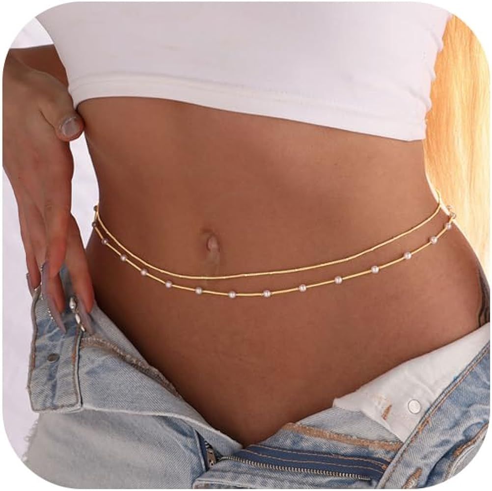 14K Gold Plated Body Chains | Dainty Boho Layered Beach Waist Chain | Adjustable Bikini Belly Cha... | Amazon (US)