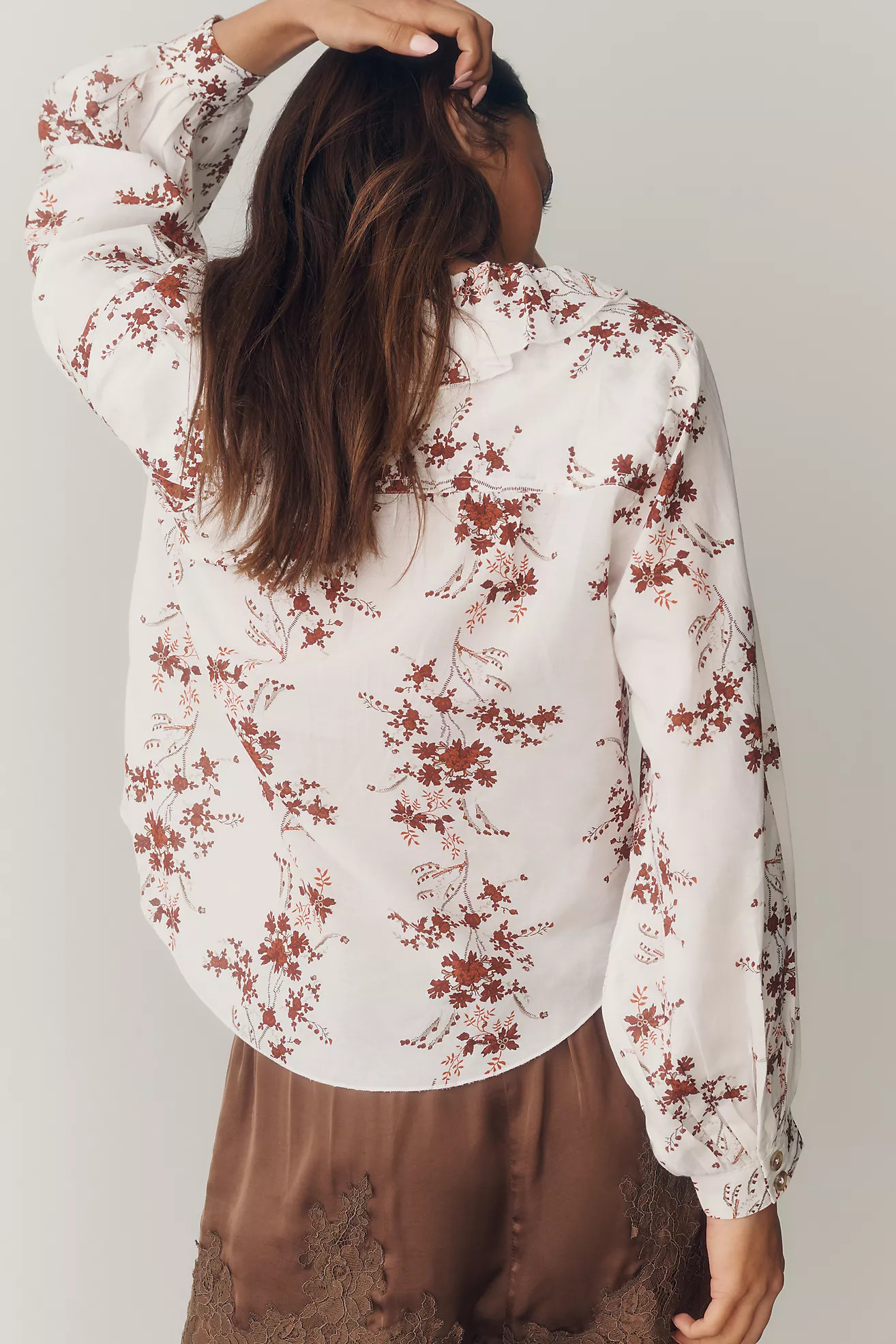 Pilcro Remy Shrunken Ruffle Collar Buttondown Shirt | Anthropologie (US)