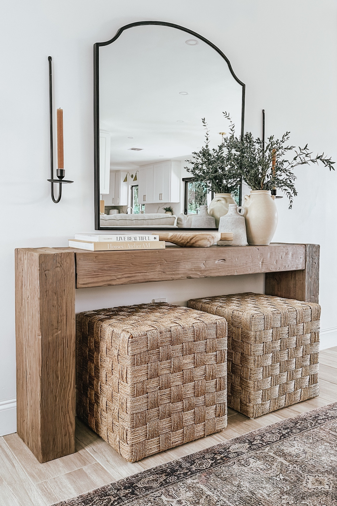 Entryway table decor #entryway #console #entrywayconsole #entrywaydecor #homedecor #mirror #entrywaymirror #crateandbarrel #ottomans #cubes #pouf #sconces #candlesconce #vase #target #targethome #studiomcgeetarget #threshold #coffeetablebooks #bowl #taperedcandle #amazon #amazonhome #amazonfinds #entrywayrug #runner #loloi #modernorganichome #transitionaldesign #homefinds #vanitymirror #blackmirror #beamconsole #neutralhomedecor 

#LTKFind #LTKunder50 #LTKhome