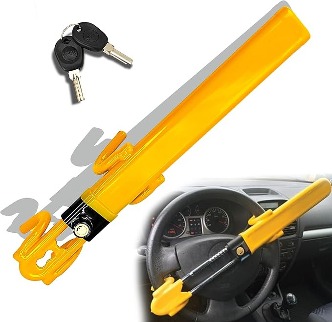Steering Wheel Lock for car Universal Adjustable Length Anti-Theft Device Car Locks Double Hook L... | Amazon (US)