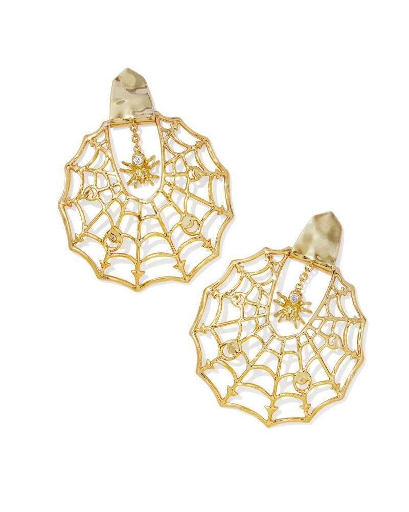 Spiderweb Gold Statement Earrings in White Crystal | Kendra Scott