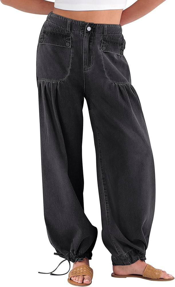 ANRABESS Women's Baggy Jeans 2025 Fashion Mid Rise Tie Ankle Wide Leg Harem Palazzo Denim Pants w... | Amazon (US)