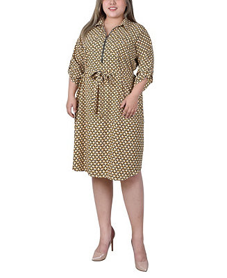 Plus Size 3/4 Roll Tab Sleeve Zippered Shirt Dress | Macy's