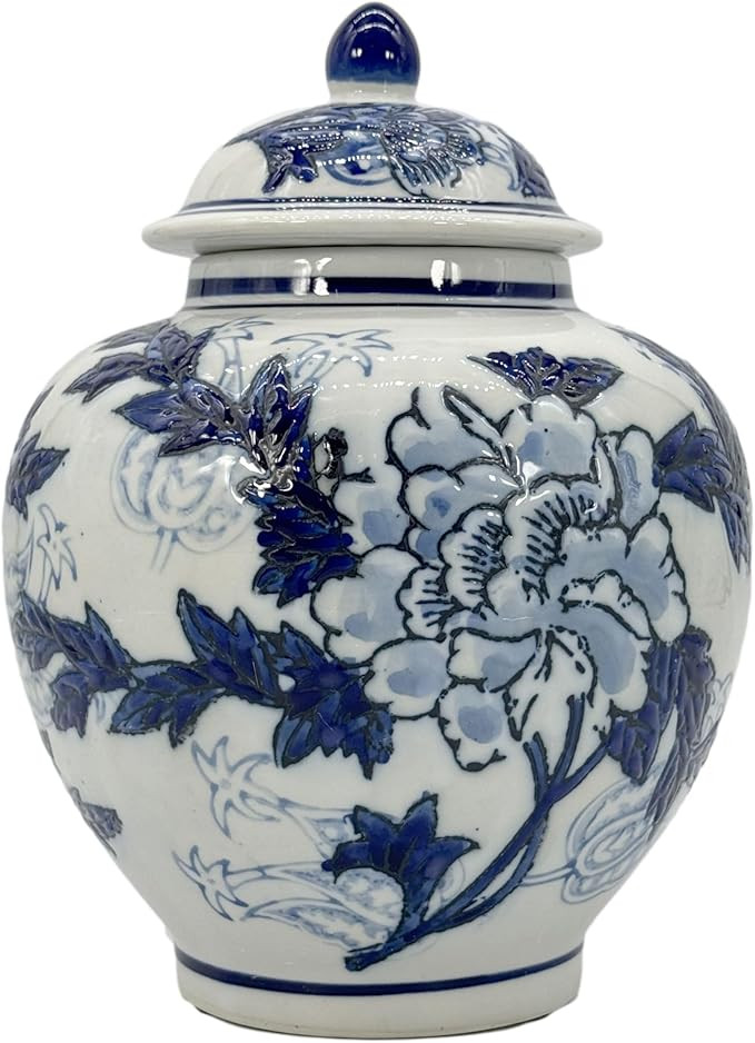 Galt International Blue & White China Floral Chinoiserie Ginger Jar 10" with Lid - Ginger Jar, Te... | Amazon (US)