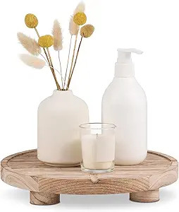 10'' Round Wooden Tray Pedestal Stand, Farmhouse Bathroom Decor Riser for Soap Dispenser, Perfume... | Amazon (US)