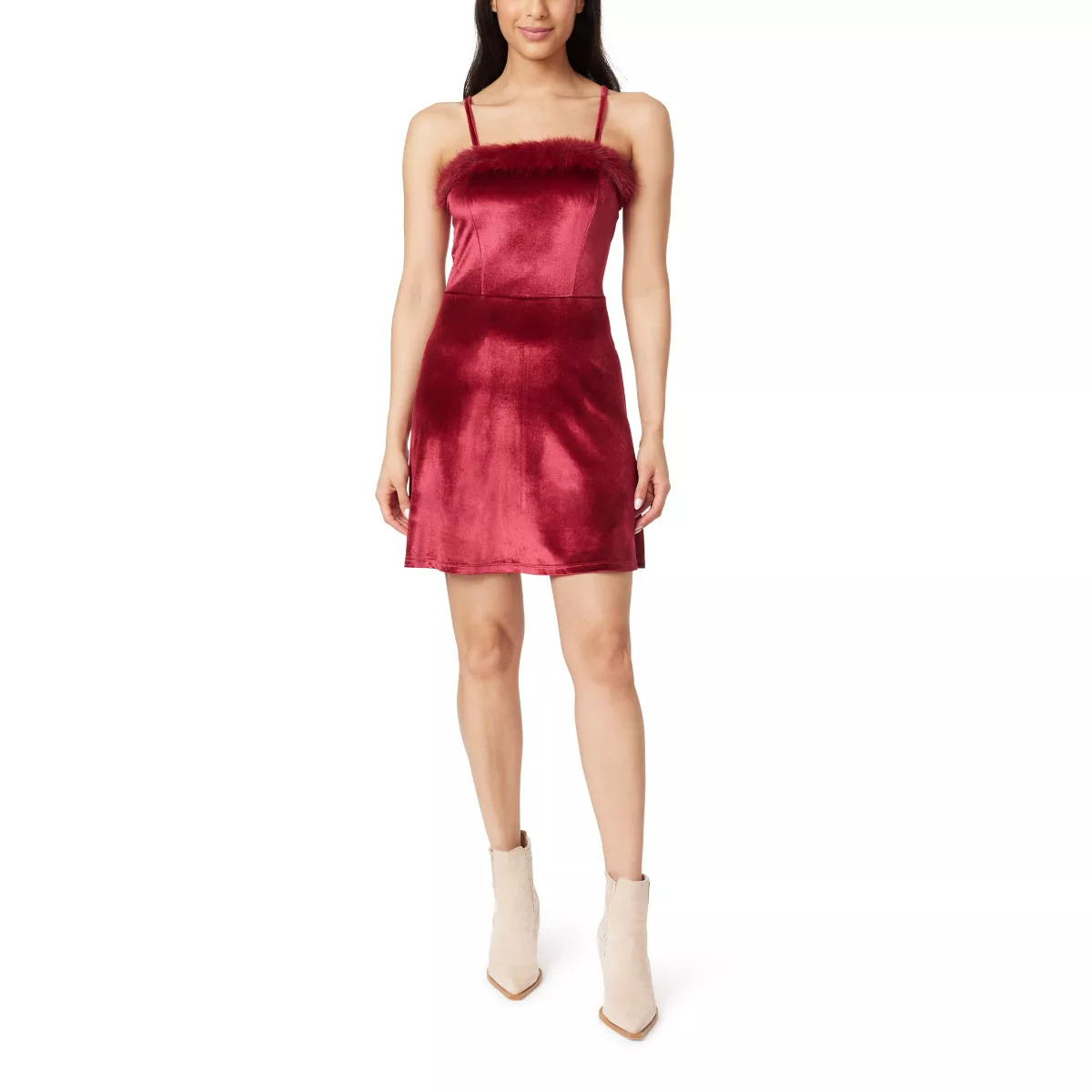 WallFlower Women's Joy Mrs Claus Christmas Fur Trimmed Luxe Velour Skater Dress | Target