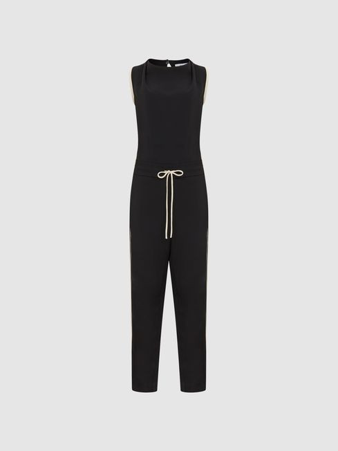 Reiss Black/White Tayla Tall Side Stripe Jumpsuit | Reiss DE