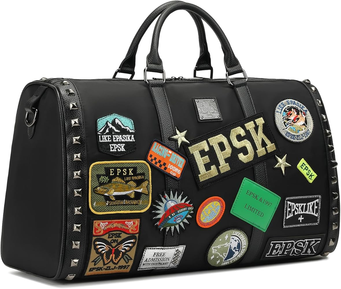 Gym Bag for Men&Women, 47L large capacity, stylish embroidery craft fashion fitness bag, weekend ... | Amazon (US)