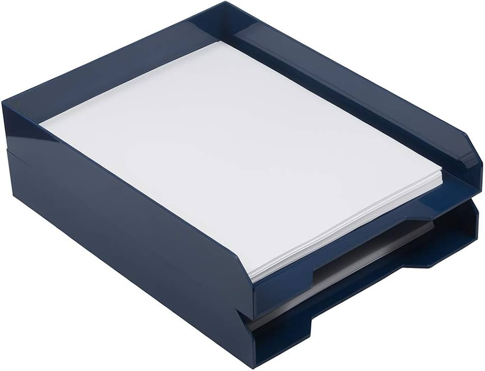 JAM PAPER Stackable Paper Trays - Navy Blue - Desktop Document, Letter, & File Organizer Tray - 2... | Amazon (US)