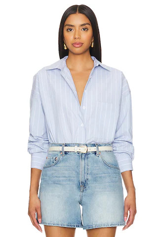 Good American Oversized Stripe Shirt in Glass Stripe002 from Revolve.com | Revolve Clothing (Global)