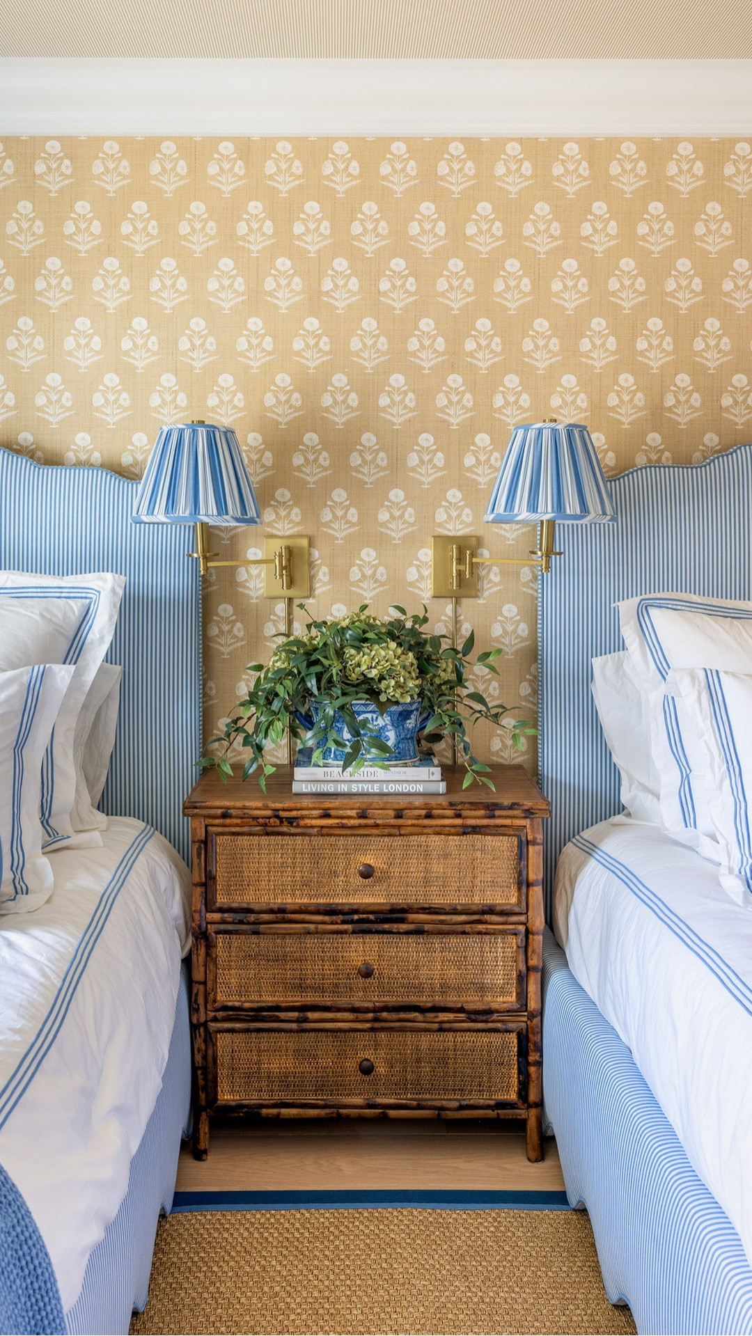 I love our guest bedroom transformation at our lake home. The room design stated with the wallpaper - one I’ve eyed for years!

We worked closely with our interior designer to customize these beds (one features a trundle). We also created custom lampshades and drapery. 

Also, this bamboo dresser adds texture and also visual interest to the home design. The result is a calm yet highly tailored look. 🏡 

#LTKdayinmylife #LTKHome #LTKvlog
