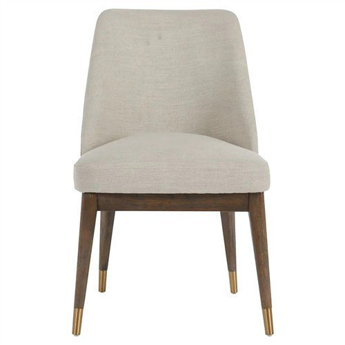 Tristan Mid Century Modern Grey Upholstered Brown Wood Dining Side Chair | Kathy Kuo Home