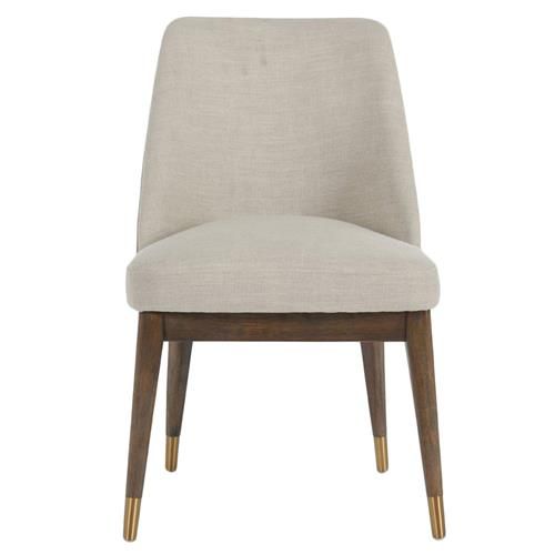 Tristan Mid Century Modern Grey Upholstered Brown Wood Dining Side Chair | Kathy Kuo Home