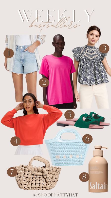 Weekly bestsellers - Parker shorts - denim cutoffs - Lulu crop crew - activewear - blouse - work too - salt air - Gucci slides - Marni bag

#LTKSeasonal #LTKstyletip