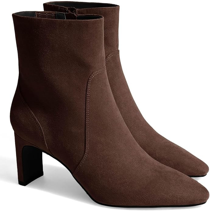 Coutgo Womens Chunky Low Heel Ankle Boots Square Pointed Toe Side Zipper Booties Faux Suede Fall ... | Amazon (US)
