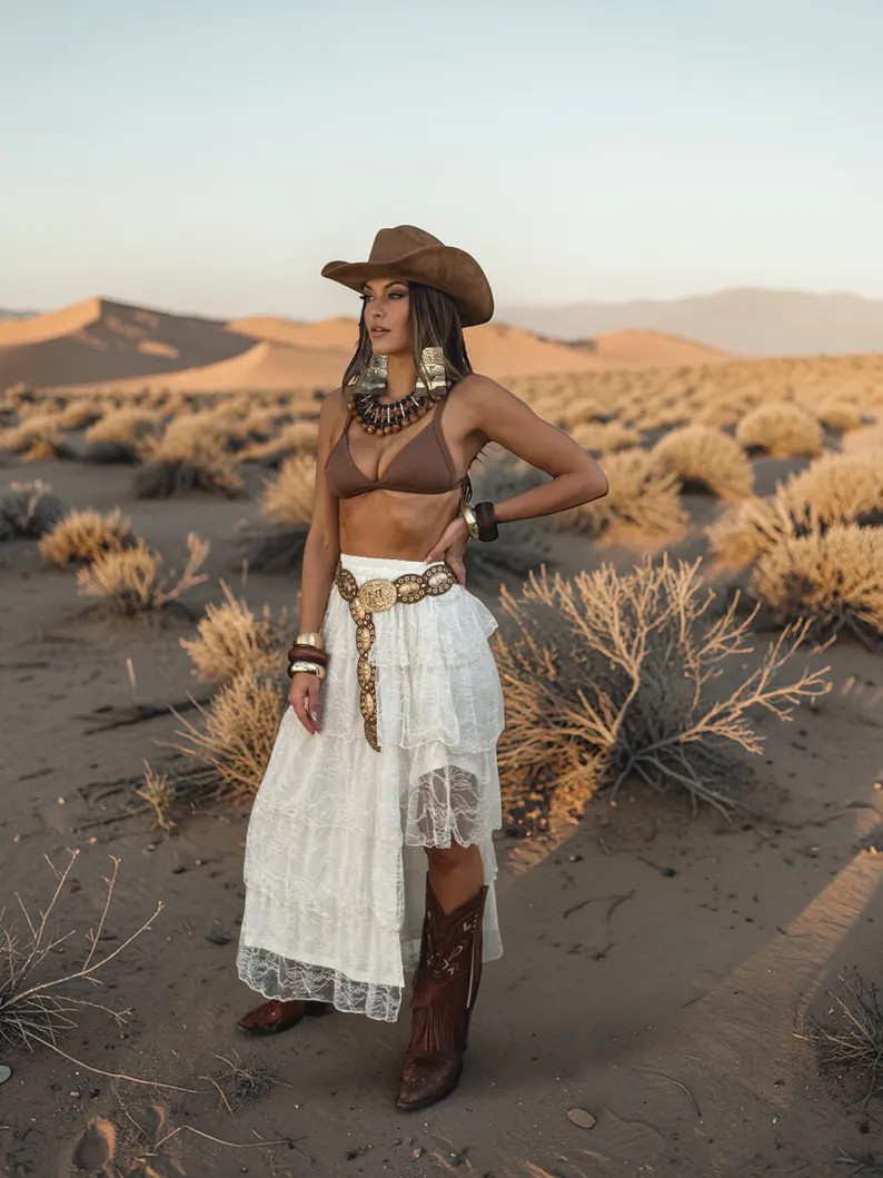 Boho Lace Maxi Skirt, Romantic Cowgirl Skirt, Western Lace Skirt, Bohemian Festival Outfit, Weste... | Etsy (US)