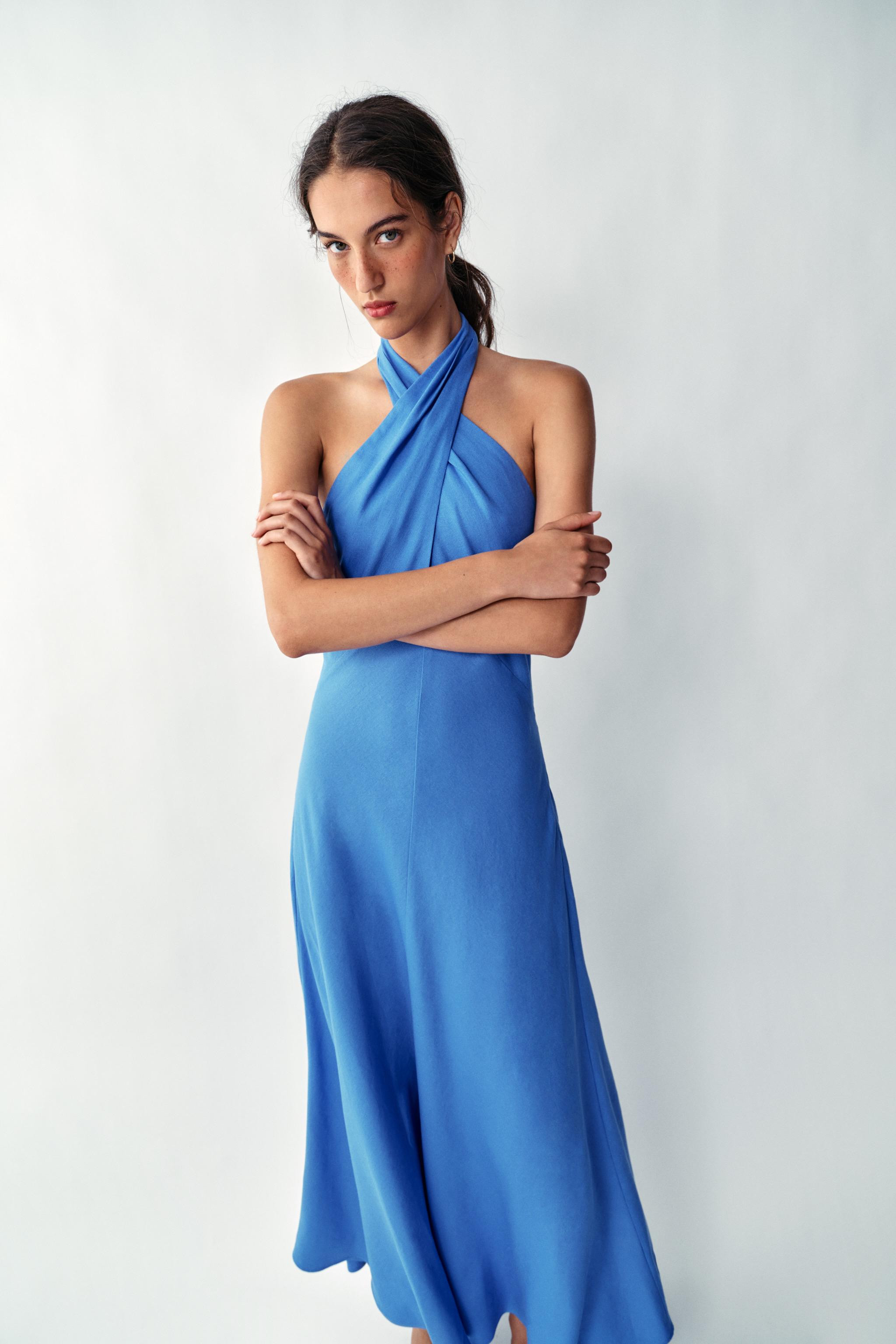 LINEN HALTER MIDI DRESS | Zara US