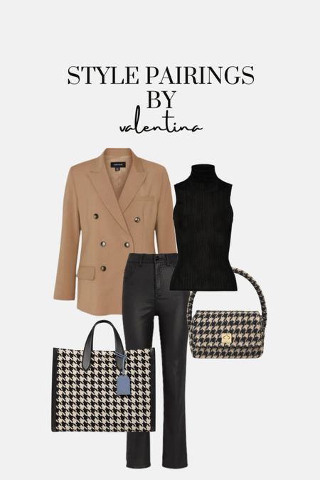 New in, style pairings, new season, aw22, fall styles, fall fashion, outfit inspiration, leather pants, black tank, tan blazer, houndstooth bag. 

#LTKSeasonal #LTKstyletip