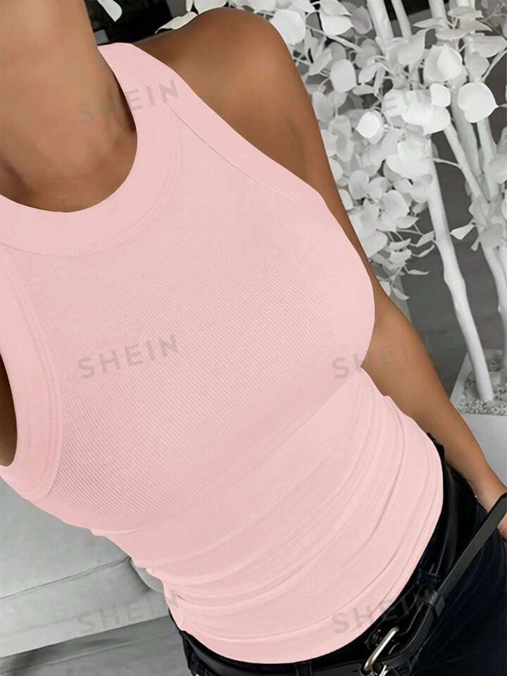 SHEIN Essnce Women's Summer Solid Color Round Neck Casual Tank Top | SHEIN