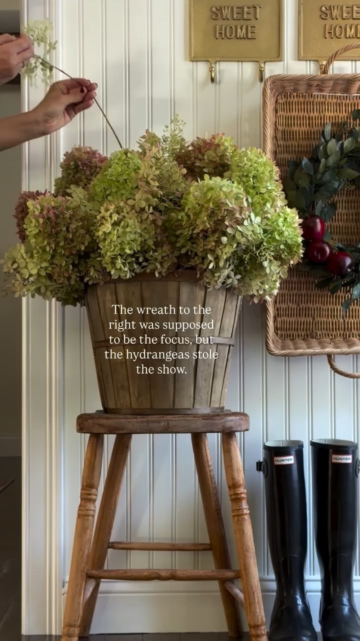 The wreath to the right was supposed to be the focus, but the hydrangeas stole the show.

#LTKHome #LTKSeasonal