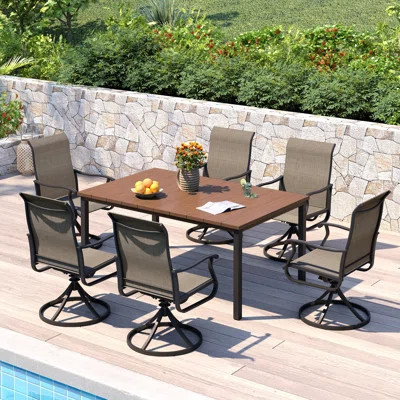 63" Outdoor Dining Set with Rectangular Dining Table and 6 Textilene Swivel Dining Chairs | Wayfair North America