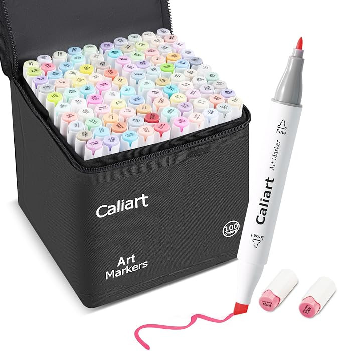 Caliart 100 Colors Pastel Alcohol Markers Fine & Chisel Art Markers Pens | Amazon (US)
