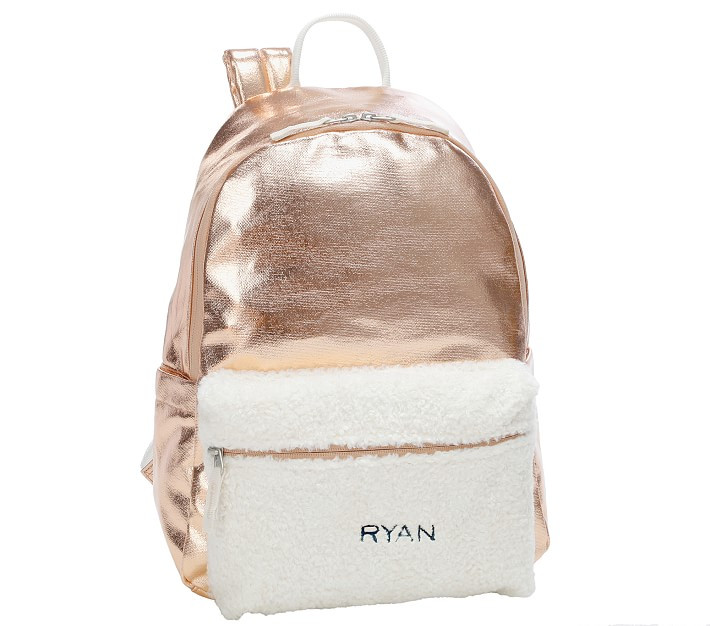 Colby Rose Gold Metallic Sherpa Backpacks | Pottery Barn Kids